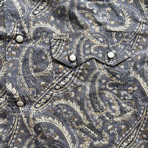 Rafter C Cowboy Collection Men Small Shirt Long Sleeve Paisley Pearl Snap Gray - Picture 11 of 15